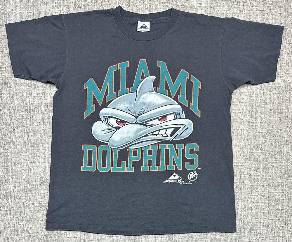 Vintage Miami Dolphins Shirt Mens Large Black Angry Dolphin Apex One 1993 90s